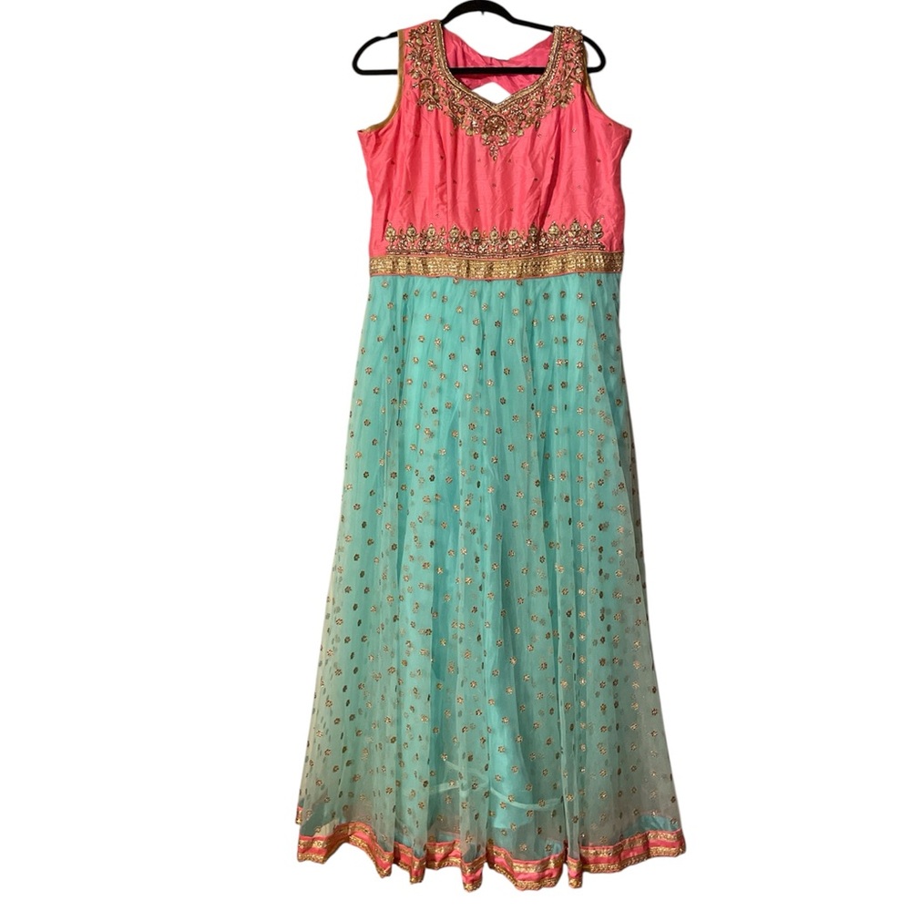 Custom Made Pink Green Beaded Lehenga Choli Indian Wedding Dress